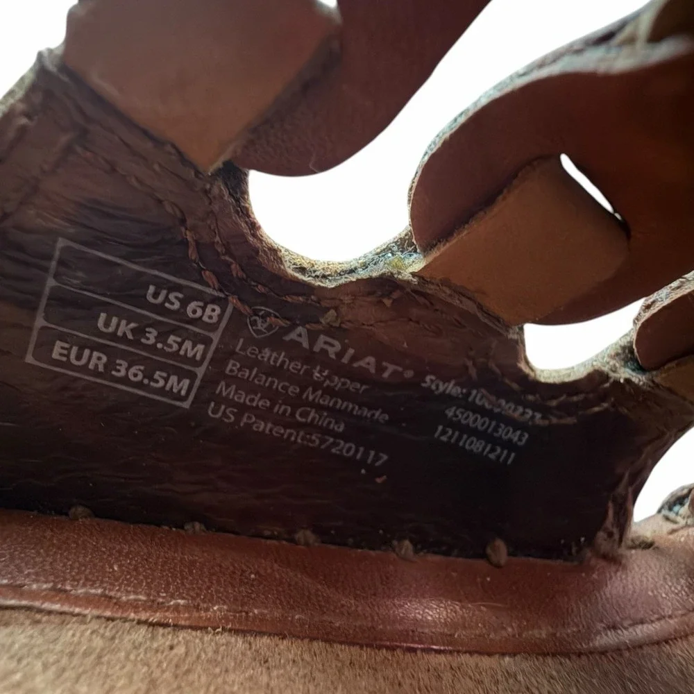 Ariat Womens 6B Brown Leather Woven Wedge Mule Sandals Whipstitch Western Boho